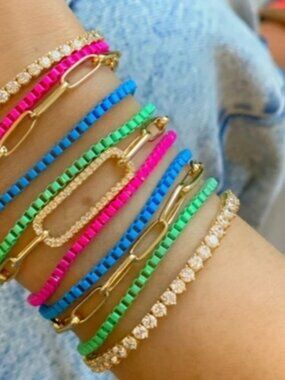 NEW Pink Enamel Plated 925 Silver Adjustable Box Chain Bracelet‎